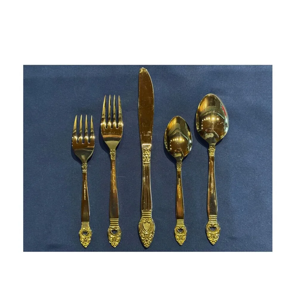 Vintage Present Fifth Avenue Coronet 24K Gold Plated Flatware 50 Pc Japan